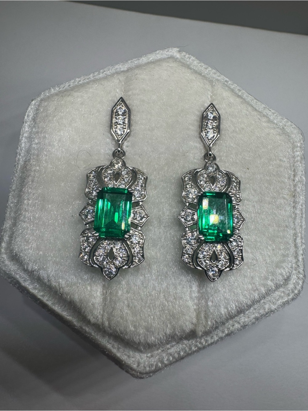 925 Sterling Silver Gold Plated Lab Created Emerald Stud Earrings - Picture 4 of 13